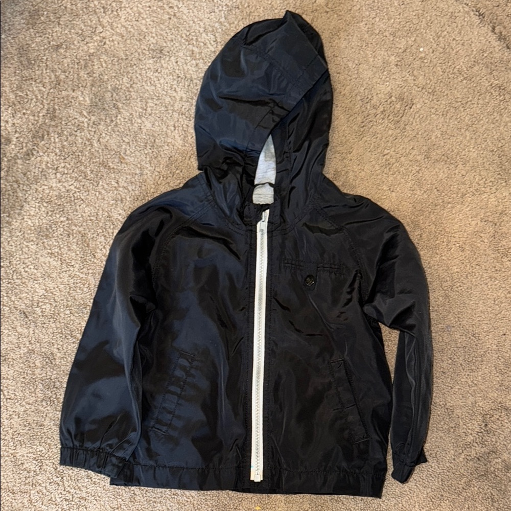Black Hooded Raincoat with Water-Resistant Finish